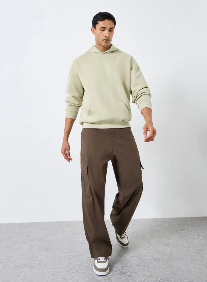 Styli Men Oversized Back Slogan Print Fleece Hoodie